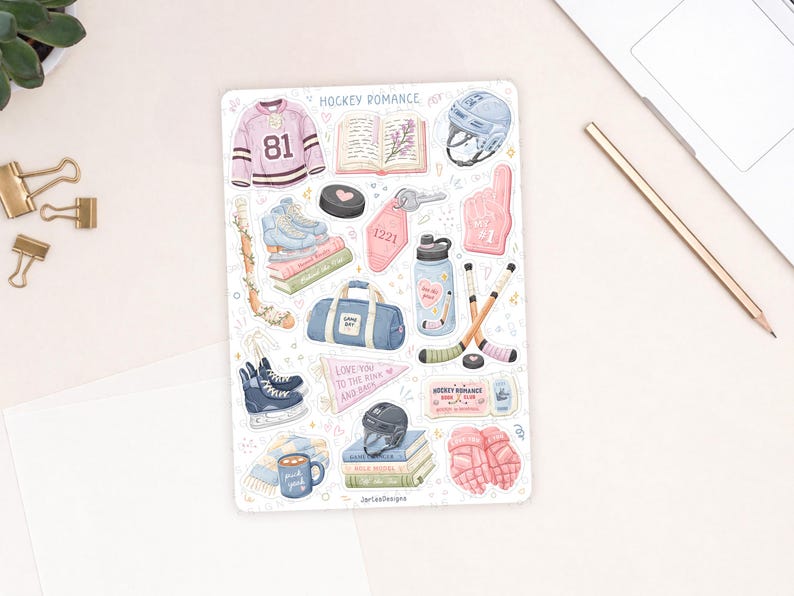 Sticker Sheet Hockey Romance Books | reading journal stickers, cute book stickers, sports romance sticker, planner stickers image 1