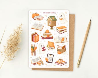 Sticker Sheet Autumn Books | reading journal stickers, planner stickers, cozy book stickers, fall themed stickers, autumn stickers