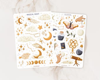 Sticker Sheet Set Night Sky Sticker | Celestial Sticker Sheet | Planner Sticker Sheet | Journal Stickers