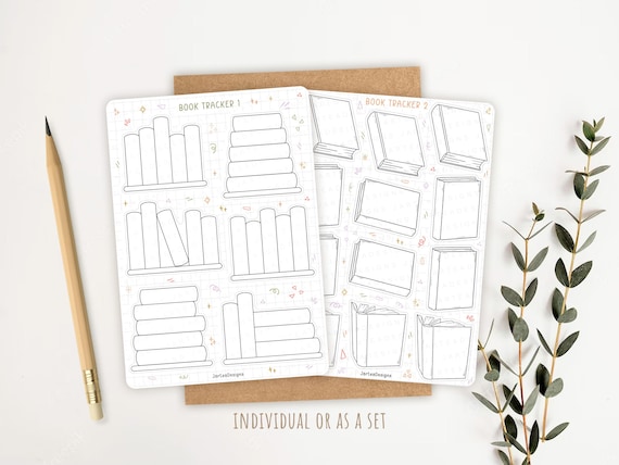 Sticker Sheet Book Tracker | reading journal stickers, book journal stickers, cute book stickers, book themed sticker, TBR stickers