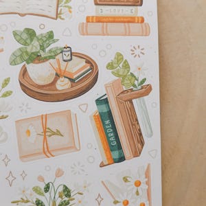 Fleurs et livres en feuilles d'autocollants | autocollants de journal de lecture, autocollants d'agenda, autocollants de livres, autocollants de livres mignons, autocollants sur le thème du livre, livres image 5