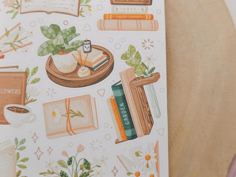 Fleurs et livres en feuilles d'autocollants | autocollants de journal de lecture, autocollants d'agenda, autocollants de livres, autocollants de livres mignons, autocollants sur le thème du livre, livres image 5