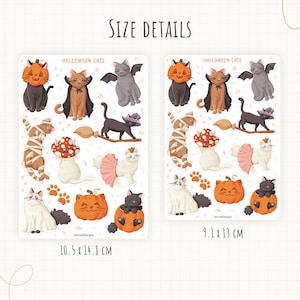 Pu&ograve; includere: Due fogli di adesivi con la scritta HALLOWEEN CATS con illustrazioni di gatti in costume, tra cui teste di zucca, mantelli da vampiro, ali di pipistrello, bende da mummia, cappelli a fungo e tut&ugrave;. I fogli misurano 10,5 x 14,8 cm e 9,1 x 13 cm.