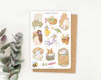 Sticker Sheet Garden | Springtime Stickers | Planner Sticker Sheet | Journal Stickers, Spring Vibes, Gardening, Flowers, Aesthetic Stickers
