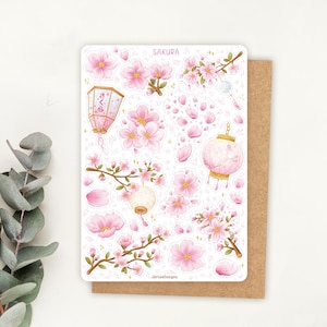 Stickervel Sakura | Sticker kersenbloesem, dagboekstickers, plannerstickers, bloemstickers, stickers met lentethema, Japan, roze