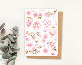 Foglio di adesivi Sakura / Adesivi in fiore di ciliegio, Adesivi per diario, Adesivi per agenda, Adesivi floreali, Adesivi a tema primaverile, Giappone, Rosa