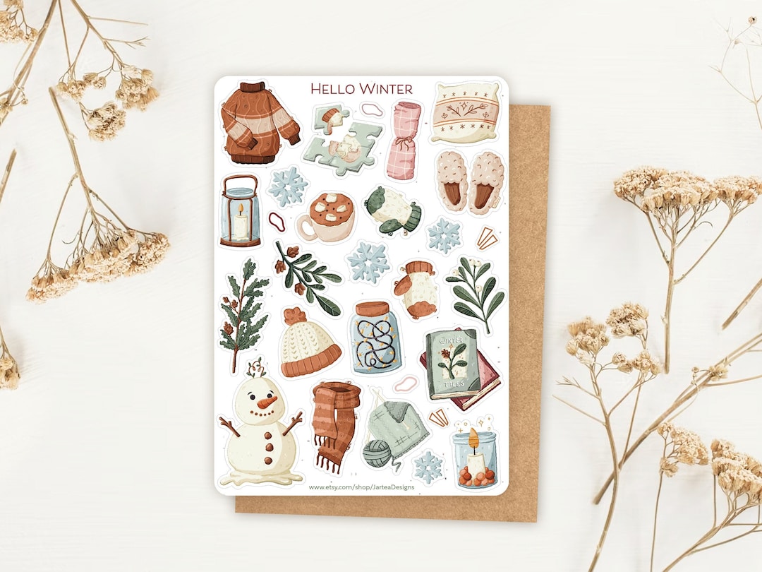 Sticker Sheet Hello Winter Stickers | Winter Sticker Set | Cozy Sticker Sheet | Journal Stickers ...