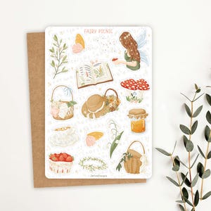 Sticker pique-nique féerique | Autocollant Cottagecore | Feuille d'autocollants pour pique-nique | Autocollants pour journaux