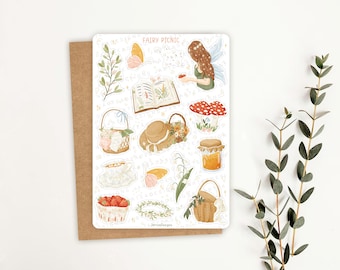 Sticker Bogen Elfen Aufkleber | Cottagecore Aufkleber | Picknick-Stickerbogen | Journal Aufkleber