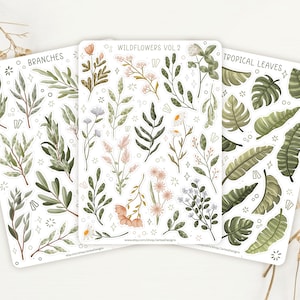 Stickervellenbundel Plant Lover | Sticker wilde bloemen | Stickervel Takken | Sticker tropische bladeren | Dagboekstickers