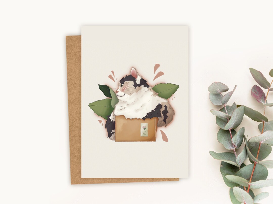 Postcard Cat Art Print Cute Cat Adorable Postcard | Cat in a Box ...