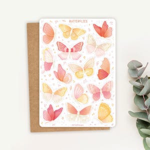 Foglio di adesivi Farfalla / Adesivi per planner / Adesivi primaverili, adesivi carini per planner, fata, giardino, estate, farfalle, giallo, rosa