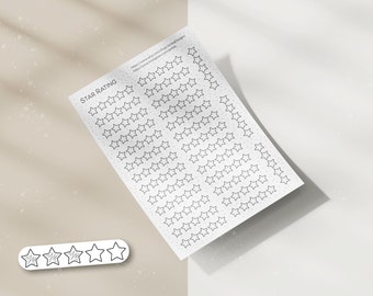 Hoja de pegatinas con calificación de estrellas, pegatinas de seguimiento, pegatinas para bullet journal y planificadores.