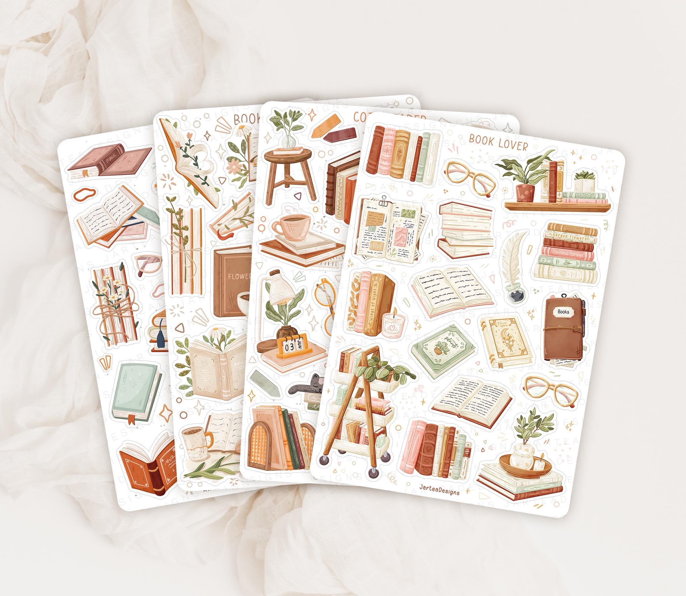 Sticker Sheet Bundle Books | book themed sticker pack, planner stickers, book stickers, reading journal stickers, cute book stickers, cozy