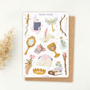Hoja de pegatinas de fantasía para lectores / pegatinas de diario de lectura, pegatinas de fantasía, pegatinas de libros bonitos, pegatinas con temática de libros, magia, hadas
