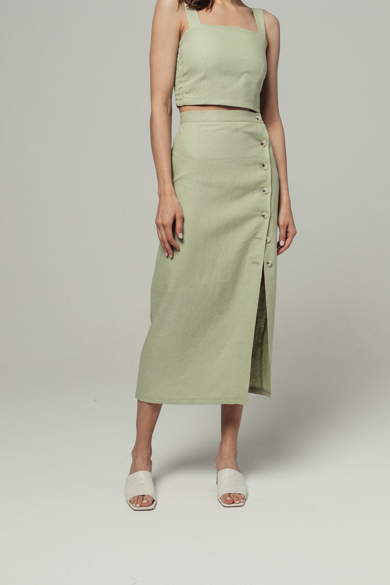 Linen Skirt in Pistachio Color Etsy