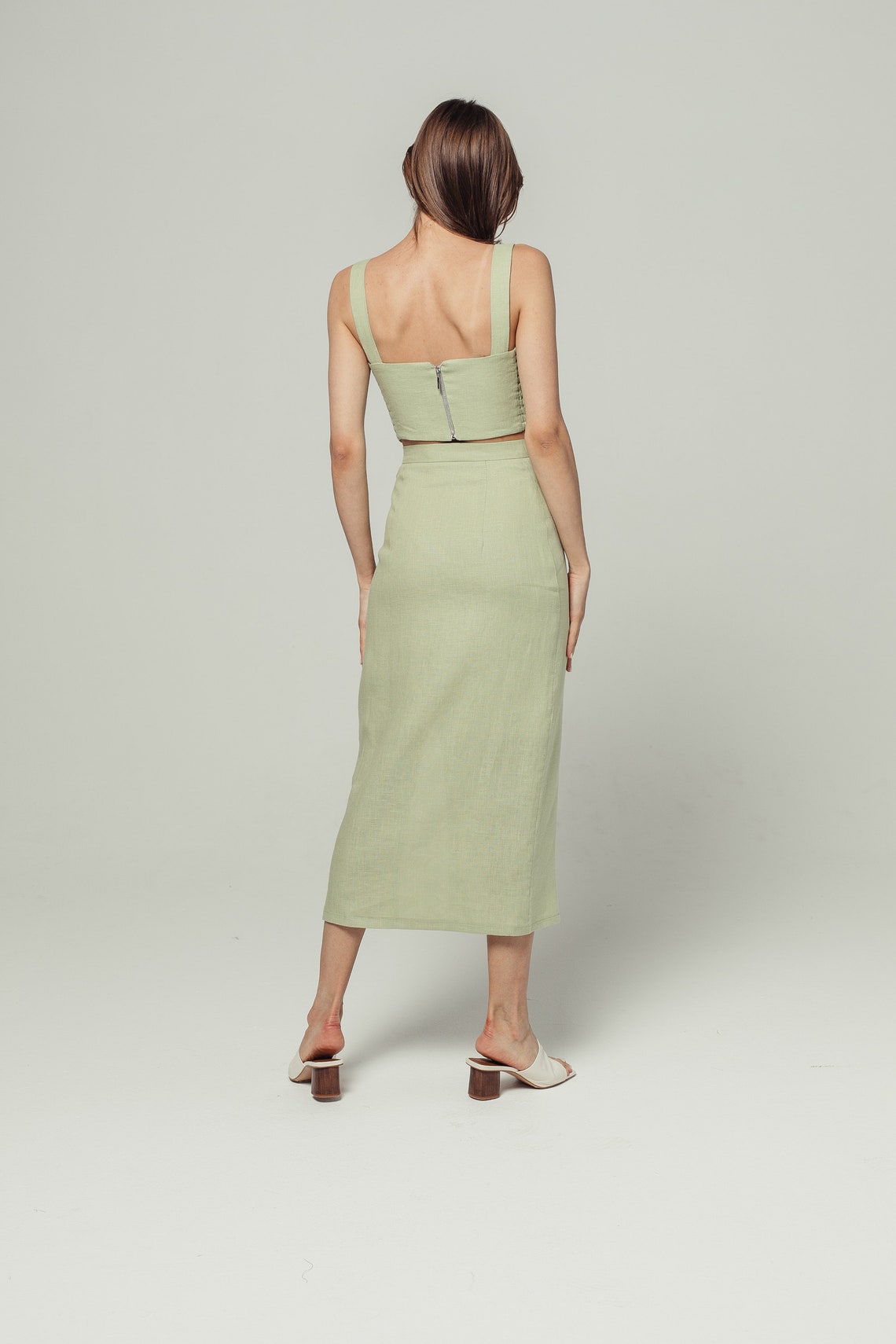 Linen Skirt in Pistachio Color Etsy