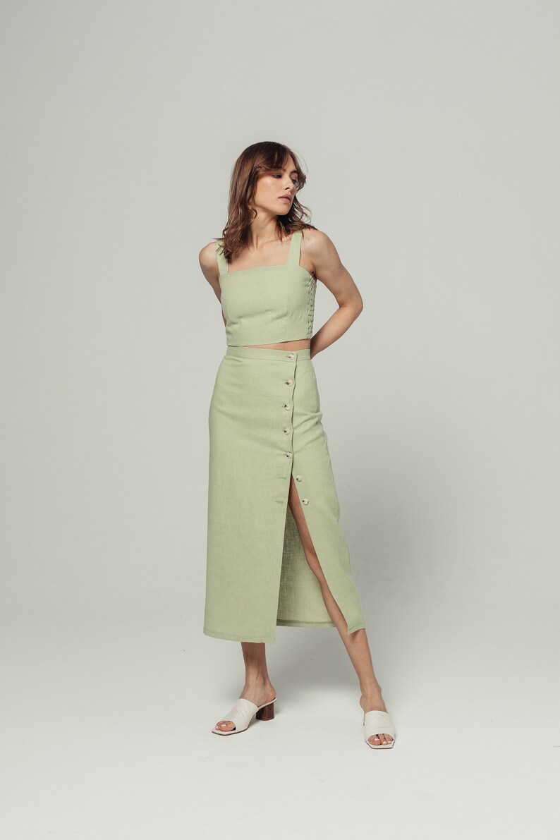 Linen Skirt in Pistachio Color Etsy