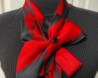 Black and Vibrant Red Necktie Scarf, Necktie Necklace, Bow Necklace, Repurposed Necktie, Statement Necklace, Woman’s Necktie, Wearable Art