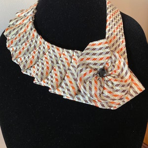 Orange, White, Gray, Black Collar Necklace , Repurposed Necktie, Fabric Statement Necklace, Wearable Art