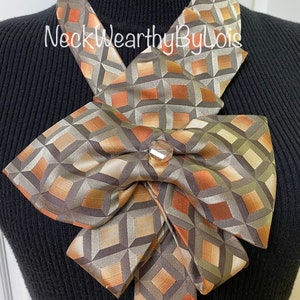 Copper, Peach, Taupe Necktie Necklace, Bow Necklace, Repurposed Necktie, Statement Necklace, Woman&#39;s Necktie, Wearable Art, Gift