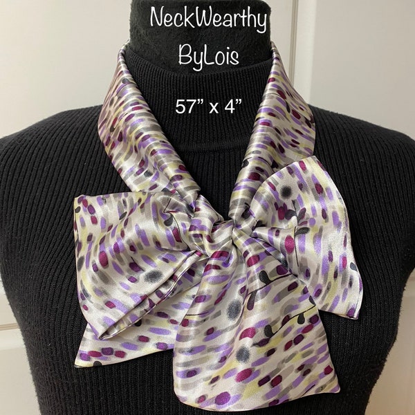 Silky Print Scarf, 57”x4”, Polyester Scarf, Sash, Ascot, Headscarf, Bow Scarf, Choker Tie