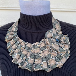 Green & Taupe Necklace, Collar Scarf, Repurposed Necktie, Statement Necklace, Wearable Art, Business Fashion, Gift