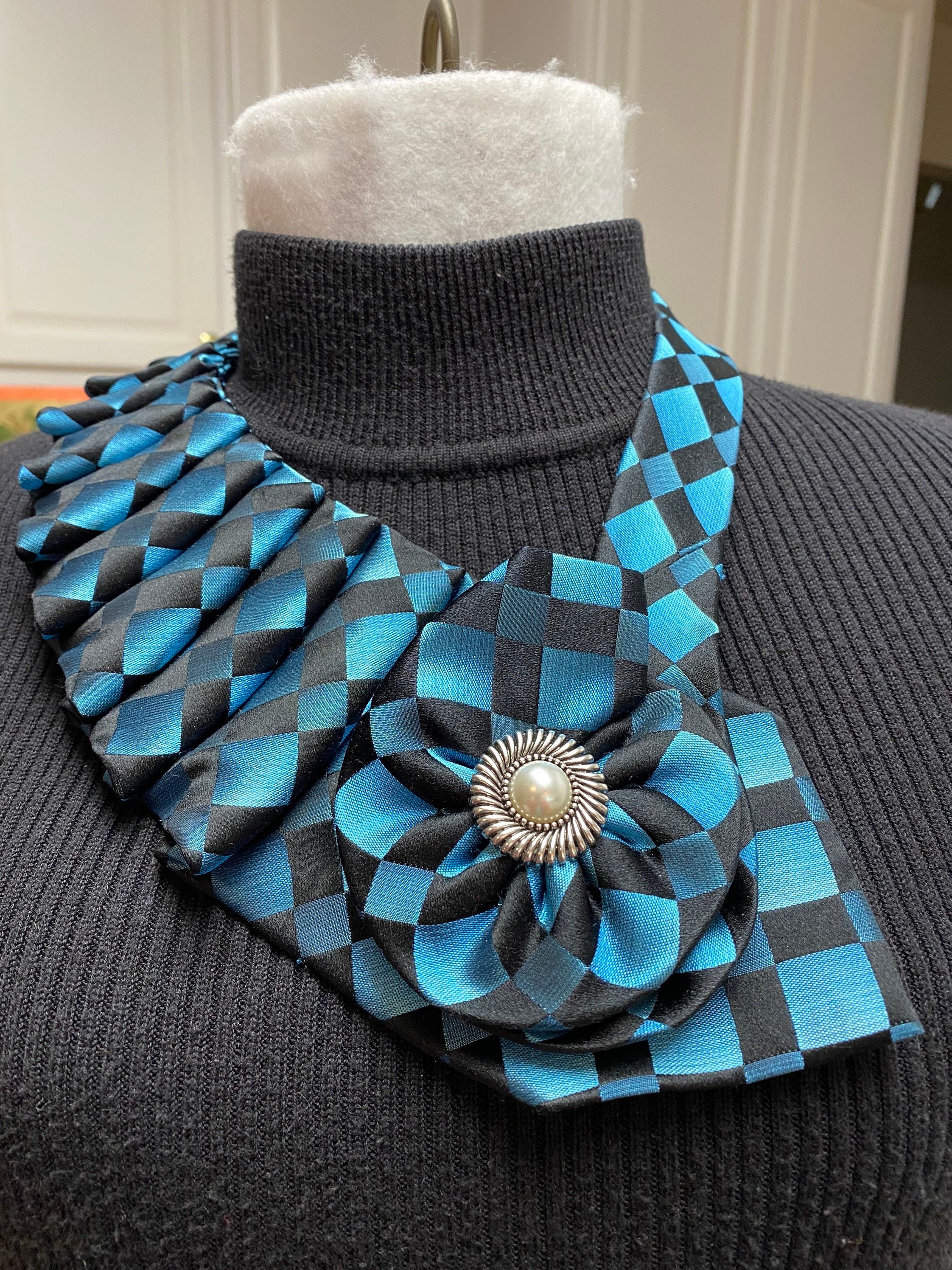 Teal & Black Necktie Necklace Necktie Collar Necklace Etsy