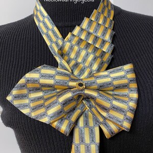 Yellow Necklace, Bow Necklace, Repurposed Necktie, Statement Necklace, Woman&#39;s Necktie, Wearable Art, Gift