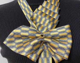 Yellow Necklace, Bow Necklace, Repurposed Vintage Necktie, Statement Necklace, Woman's Necktie, Wearable Art, Gift