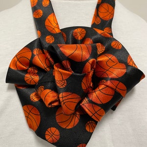 Necktie Necklace for Basketball Fan, Repurposed Vintage Necktie, Rosette Statement Necklace, Woman&#39;s Necktie, Wearable Art, Gift