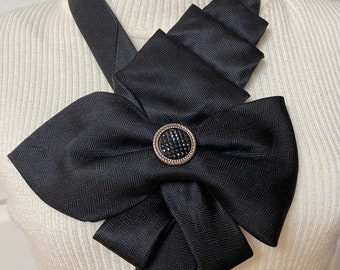 Black Necktie Necklace, Bow Necktie Statement Necklace, Woman's Necktie Scarf, Wearable Art, Gift for Lady
