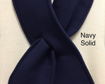 Blue - Navy Blue Neck Warmer, Keyhole Pull-Through Short Small Warm Winter Scarf, Double-Layer Fleece, Gift for Man Woman Teen