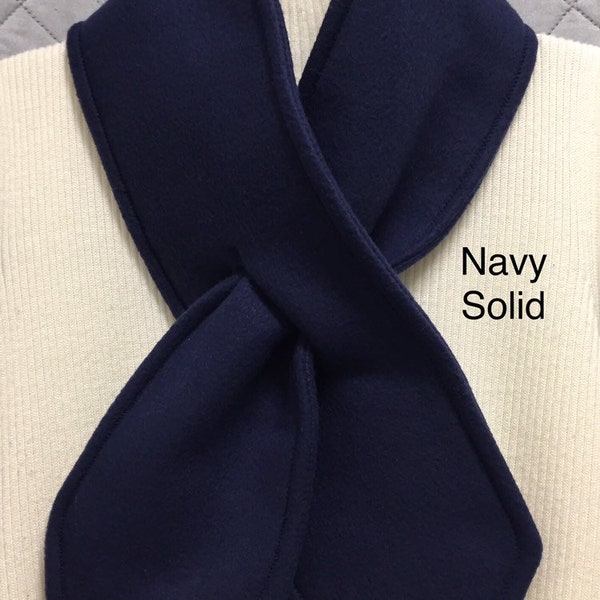 Blue - Navy Blue Neck Warmer, Keyhole Pull-Through Short Small Warm Winter Scarf, Double-Layer Fleece, Gift for Man Woman Teen