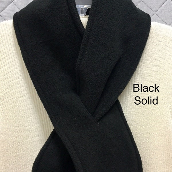 Black Fleece Scarf, Small Winter Scarf, Keyhole Pull Through Scarf, Short Winter Scarf, Men Scarf, Man And Woman Scarf