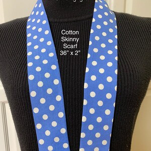 Short Skinny Cotton Scarf, Blue Polkadot Ponytail Hair Tie, Choker Tie, Non-slip Cotton Hair Scarf, Self Tie Headband, Wrist Tie