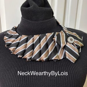 Black Tan White Necktie Necklace, Collar Necklace, Repurposed Clothing, Statement Necklace, Wearable Art, Gift for Lady