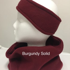 Burgundy Wine Infinity Pull-Over Cowl Neck Warmer and Ear Warmer Set, Fleece Warm Winter Warmer, Gift