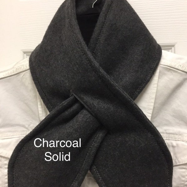 Charcoal Gray Neck Warmer, Keyhole Pull Through Scarf, Short Winter Scarf, Fleece Winter Scarf for Man, Winter Scarf Women