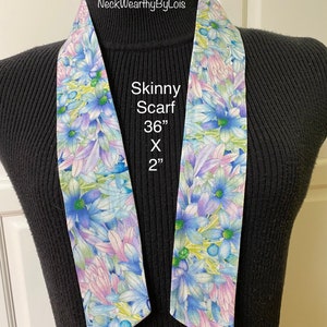 Short Skinny Cotyon Scarf, Blue Floral Headband, Ponytail Scarf, Hair Tie, Hat Scarf, Headband, Non-Slip Cotton