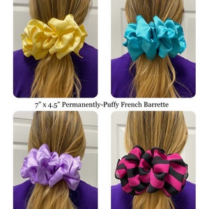 Large Hair Bow, Stays-Puffy, 7 x 4.5 Inch Hair Bow, Wired Fabric Ribbon, Custom Made Filament-Edged, Hair Bow, French Barrette Hair Bow