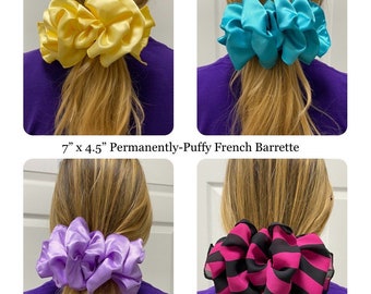 Large Hair Bow, Stays-Puffy, 7 x 4.5 Inch Hair Bow, Wired Fabric Ribbon, Custom Made Filament-Edged, Hair Bow, French Barrette Hair Bow