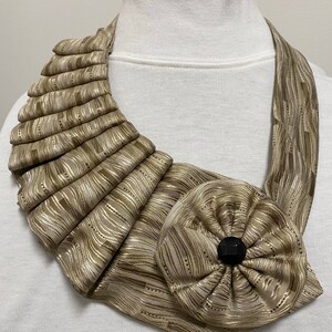 Khaki, Tan, & Black Necktie Collar Scarf, Repurposed Necktie, Statement Necklace, One of a Kind, Woman&#39;s Necktie, Wearable Art, Gift