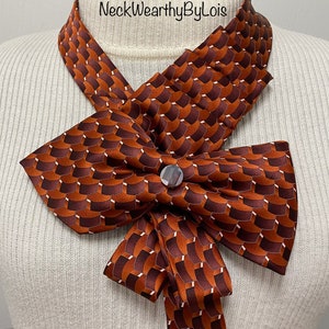 Root Beer Brown Necklace, Bow Necklace, Repurposed Necktie, Statement Necklace, Woman&#39;s Necktie, Wearable Art, Gift