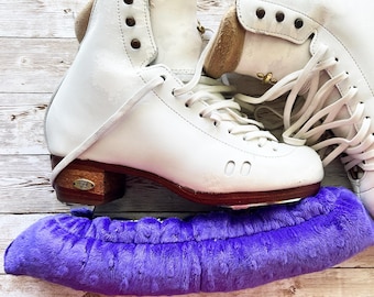 Purple Minky Figure Skate Soakers – Foam Padded Terry Cloth Blade Covers