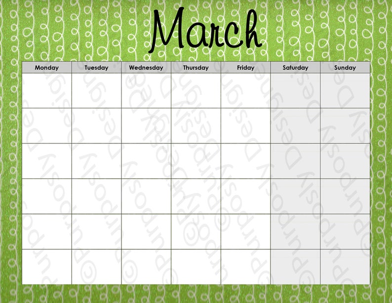 Whimsical Blank Calendar Set Instant Download Printable Jpeg | Etsy