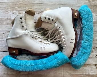 Turquoise Minky Fleece Figure Skate Soakers - Foam and Terry Cloth Lined