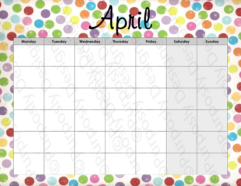Whimsical Blank Calendar Set Instant Download Printable Jpeg | Etsy