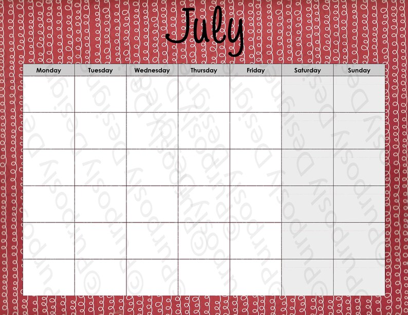 Whimsical Blank Calendar Set Instant Download Printable Jpeg | Etsy