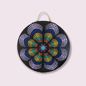8 inch round wood Mandala dot art, 3D cone flower mandala art piece, unique home decor